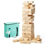 THE TWIDDLERS Large Tumble Tower Garden Lawn Game, 64 Premium Wooden Blocks, Stacks up to 4ft /1.2m High - Building Toys Outdoor Fun for Kids and Adults, Includes Carry Case