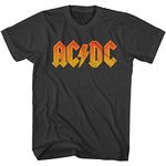 American Classics AC/DC Hard Rock Band Music Group Orange Distressed Logo Adult T-Shirt Tee, Black, X-Large