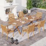 SUNSHINE VALLEY Acacia Wood 7 Piece Patio Dining Sets for 6, Outdoor Dining Set with Expandable Teak Dining Table(1.97" Umbrella Hole) & Wooden Chairs, Outdoor Table and Chairs for Backyard,Deck