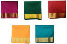 Silk-Cotton Blouse Piece Material for Women, Unstitched, Combo of 5 (1 meter each) - Navratri Special, Durga Puja Special, Oti Bharan, Ugadi Special (Rani, Green, Red, Mango, Peacock)