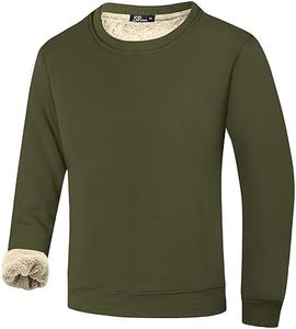 Flygo Men's Warm Sherpa Lined Crewneck Sweatshirts Heavyweight Fleece Pullover Thick Thermal Cotton Sweat-Shirts(ArmyGreen-L)