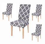 House of Quirk Polyester Stretchable, Removable & Washable Printed Short Dining Chair Cover/Protector/Seat Slipcover (Grey Diamond) - Pack of 4