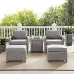 DEVOKO 5 Pieces Patio Furniture Set Outdoor Sofa and Ottoman Set with Cushions & Center Table, HDPE Wicker Rattan for Lawn, Pool, Balcony, Backyard (Silver and Grey)