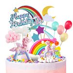 MOVINPE Unicorn Cake Topper Kit 23PCS, Happy Birthday Rainbow Cloud Star Moon Balloon Cupcake Toppers for Boys Girls, Baby Shower Party Favor Birthday Wedding Party Supplies