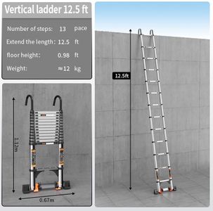 Telescopic Ladder 3.8M Stainless Steel – Folding Loft Ladder with Stabilizer Bar & Detachable Hooks