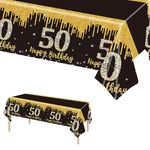 50th Birthday Tablecloth Decorations for Men Women 54x108 Inch Black Gold Happy 50th Birthday Theme Table Cover Plastic Rectangular Tablecloth for Indoor Outdoor 50th Birthday Party Supplies