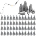 Bullet Fishing Weights Sinkers, 50pcs Worm Weights Slip Sinkers Sliding Fishing Weights for Bass Fishing Pitching and Flipping Texas Rigs Saltwater Freshwater Fishing Tackle (3/16oz-50pcs)