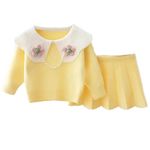 Bold N Elegant Baby Girl Warm Woollen Knitted Cardigan Top & Skirt Winter Party Dress for Infant Toddler Girl (4-5 Years, Yellow)