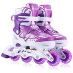 Adjustable Inline Skates for Girls Boys Beginners, Kids Roller Skates with All Illuminating Wheels (Purple, Medium-Big Kids(1-4 US))