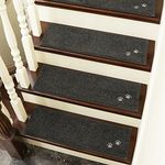 BEQHAUSE Stair Treads for Wooden Steps Non-Slip Machine Washable Carpet Stair Treads 28"X9" Soft Indoor Stair Runner for Kids Elders and Pets, 100% Polyester, 4pcs, Dark Grey