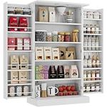 HOME BI 41'' Kitchen Pantry Cabinet, Storage Cabinet with 6 Shelves, Cupboard Space Saving Cabinet, Storage Cabinet with Doors and Shelves (White)