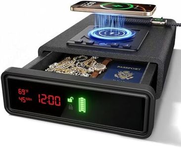 Biometric Fingerprint Gun Safe with Phone & Watch Wireless Charging, 3 Quick Access, Clock Handgun Safe with Adjustable Brightness, Backlit Keypad, Pistol safe for home, office, family