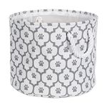 DII Bone Dry Small Round Pet Toy and Accessory Storage Bin, 12"(Dia) x 9"(H), Collapsible Organizer Storage Basket for Home Décor, Pet Toy, Blankets, Leashes and Food-Gray Lattiec Paw Print