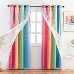 Stiio Kids Blackout Curtains 2 Panels, Star Cutout Ombre Stripe Rainbow Curtains Light Blocking Window Treatment for Girls Bedroom Home Decor, W52 x L63 inches