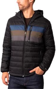 Free Country Mens Puffer Jacket Lightweight Winter Soft Insulated Coat Water and Wind Resistant Ski Hiking Travel-Tri Color-Black-Size L