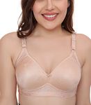 PLUMBURY Satin Blend Women's Minimiser Full Support/Coverage Padded Seamless Wirefree Comfort Everyday Bra, Size 32 to 40 Beige