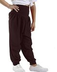 GW CLASSYOUTFIT Girls Kids Child Harem ALI Baba Yoga Baggy Pants Trouser Legging Dance Show Costume Boys Pants Unisex (9-10 Years, Brown)