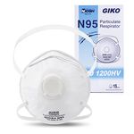 GIKO N95 Respirator Masks - 15Pcs NIOSH Certified Safety Masks Cup Particulate Respirator Mask with Breathing-Valve for Face Protection, White
