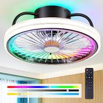 Low Ceiling Fan with Light - Modern Ceiling Fan, 15 Inch RGB Dimmable LED Ceiling Fans with Housing, Modern Leafless LED RGB Ambient Light for Bedroom, Children's Room