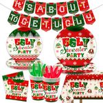 Ugly Sweater Party Decorations-142Pcs Christmas Plates Set for 20 Guests,It's About to Get Ugly Christmas Tableware Supplies for Ugly Sweater Party