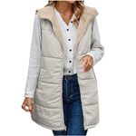 Long Gilet for Women UK Sale Clearance,Fleece Lined Ladies Outerwear Gilets and Body Warmers Quilted Winter Vest with Hood Sleeveless Down Jacket Warm Hooded Coat Puffer Jacket with Pockets