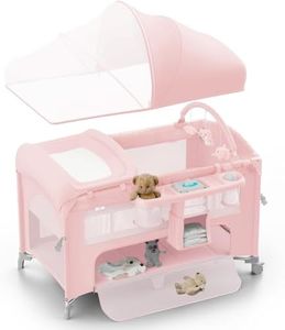 Obee Odee 4 in 1 Baby Bassinet, Pack and Play, Bedside Crib Sleeper, Diaper Changer - Comes with Mattress, Mosquito Net, Bottom Storage and Toy Bar for Newborn to Toddles