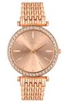 IIK COLLECTION Watches For Women Round Diamond Studded Dial Girls Watches Analogue Quartz Movement Ladies Watch Stainless Steel Adjustable Bracelet Chain Double Lock Clasp Safety Rosegold