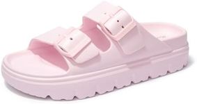FUNKYMONKEY Women's Comfort Slides Double Buckle Adjustable EVA Flat Sandals, Pink/Hdspk, 9