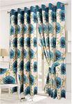 Night Zone Curtains Isla Poppy and Seren Floral Pattern Luxury Curtain Pairs Fully Lined Eyelet Top Curtains With Matching Tie Backs (Isla Poppy Teal, 66" x 72")