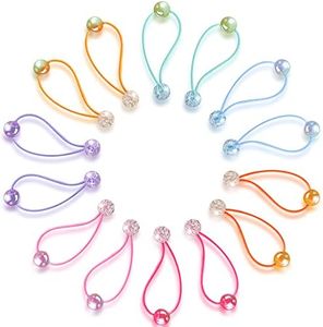 14 Pcs Double Balls Elastic Ponytail Holders Colorful Kids Hair Ties with Balls Cute Ball Hair Ties Circle Bubble Hair Bands Rubber Hair Elastics Ties for Baby Toddler Girls Women (Stylish Style)