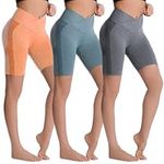 JOJOANS 3 Piece Gym Shorts for Women Crossover Cycling Shorts High Waisted Biker Shorts Running Workout Yoga Shorts(Green/Grey/Orange, M)