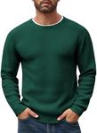 COOFANDY Men's Crewneck Sweaters Waffle Knitted Pullover Sweater Heavyweight Winter Warm Sweaters, Green, Large