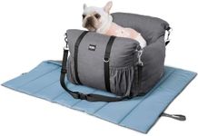 Gulokoka Small Dog Car Seat, Waterproof Dog Booster Seat for Car with Portable Dog Mat, Storage Pockets, Clip-On Leash, Detachable Washable Pet Carseat Puppy Travel Carrier Bed, Up to 25lbs, Grey