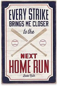 Open Road Brands Babe Ruth Baseball Quote Wood Wall Decor - Every Strike Brings Me Closer to The Next Home Run - Inspirational Baseball Wall Art