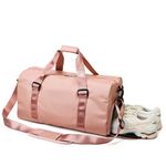 Gym Sport Bag Men Women, Travel Duffle Bag with Shoes Compartment and Wet Pocket, Big Capacity Weekend Overnight Bag with Shoulder Strap for Gym Sports Travel Swimming Camping (Pink)