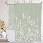 Riyidecor Clawfoot Tub Extra Wide Shower Curtain for Bathroom Decor 180Wx70H Sage Green Floral Wildflower Wrap All Around Circular Round Art Printed Fabric Polyester Waterproof 32 Pack Metal Hooks