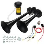 GAMPRO GAMPRO 12V 150db Air Horn, Chrome Zinc Dual Trumpet Air Horn with Compressor for Any 12V Vehicles Trucks Lorrys Trains Boats Cars Vans Ã‚Ã‚ (Black)