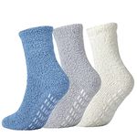 Jormatt 3 Pairs Womens Fuzzy Socks Winter Slipper Socks Non-Slip Grip Fuzzy Socks Warm Non Slip Fluffy Socks Soft Hospital Sock, White B