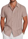 COOFANDY Mens Casual Button Down Shirts Short Sleeve Cuban Guayabera Shirt Summer Beach Top Misty Rose