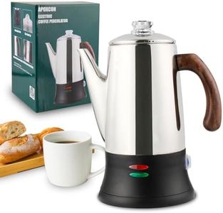 APOXCON Electric Coffee Percolator Stainless Steel Coffee Maker with Heat Resistant Tough Glass Knob and Treated Solid Wood Handle Cordless Serving Auto Keep Warm Coffee Pot with On/OFF Switch (8 Cup)