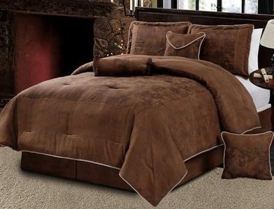 (King) - 7 Piece Dark Camel Brown Lavish Oversize (260cm X 230cm) Comforter Set Micro Suede Bed in A Bag King Size Bedding