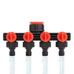 Bhavyam ABS Plastic 4 Way Faucet Hose Pipe Connectors Splitter Drip for Garden Home Irrigation, Water Tap Connector Adapter (Black and Red, 4x1/2 inch)