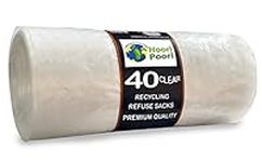 HooriPoori 100L 40 extra large Strong Clear Recycling Bags, 35 μm Strong Leak Tear Resistant, Transparent Bin Liners, See through heavy duty bin bag, Refuse Sacks 100% Recycled Material & Eco Friendly