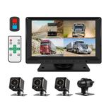 VSYSTO 4CH Backup Camera, 7'' Monitor 1/2/3/4 Split Screen Display Truck Dash Cam Vehicle DVR 720P Front & Sides & Rear Camera Infrared Night Vision Lens for Semi Trailer Van Tractor RV (Black-X7)