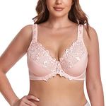 Ayigedu UK Women's Underwire Bra Lace Non Padded Plus Size Full Coverage Minimizer Bras 44GG Pink