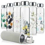 Reeho Borosilicate Glass Water Bottle, Glass Drinking Bottle with Neoprene Sleeve and Leakproof Stainless Steel Lid 500 ml / 1000 ml / 1 Litre