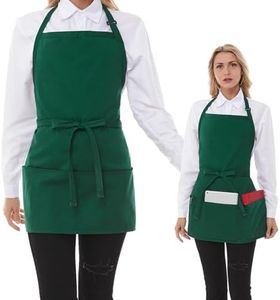 Eksict Aprons for Women with 3 Pockets, Server Apron, Aprons for Cooking, Chef Apron, Comfortable Material Adjustable, Green, 2Pack