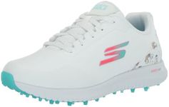 Skechers Women's Max Arch Fit Golf Shoe Sneaker, White Dogs Waterproof, 10