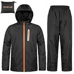 OURCAN Rain Suits for Man Waterproof Lightweight Hooded Rain Gear Rainwear Raincoat Golf,Running,Fishing,Hiking,Cycling (XXX-Large, Black)