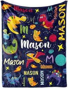 Personalized Dinosaur Blanket for Boys, Custom Name Blanket for Kids Dino Outspace, Soft Flannel Dinosaur Toddler Blanket Customized Gift for Birthday Christmas Baby Shower, Newborn Gift 60" X 80"